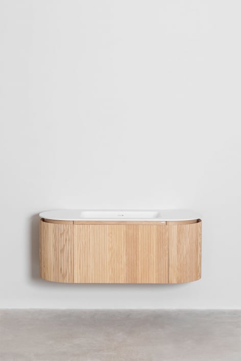 Suspended wooden bathroom furniture set with integrated Carsone sink