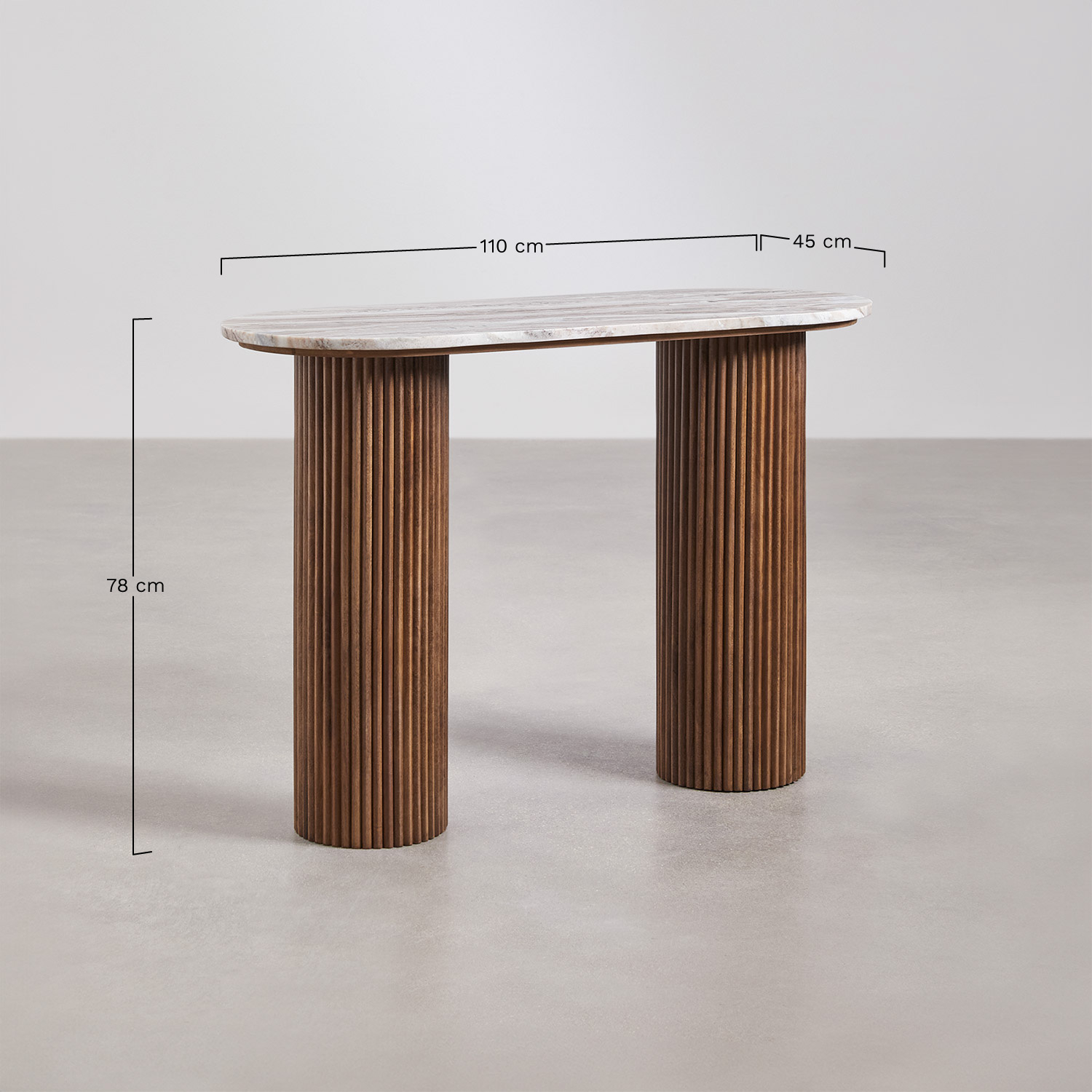 Giselda 110x45 cm marble and mango wood hallway console table, MEASURES