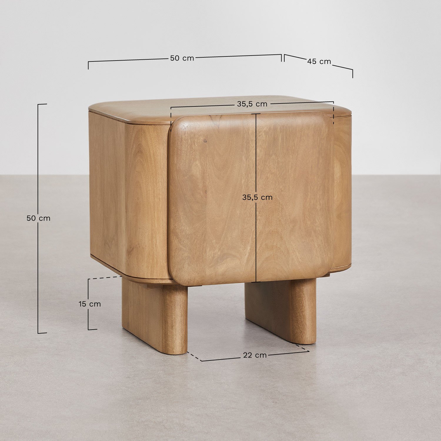 Nightstand 50x45 cm in mango wood Miller, MEASURES