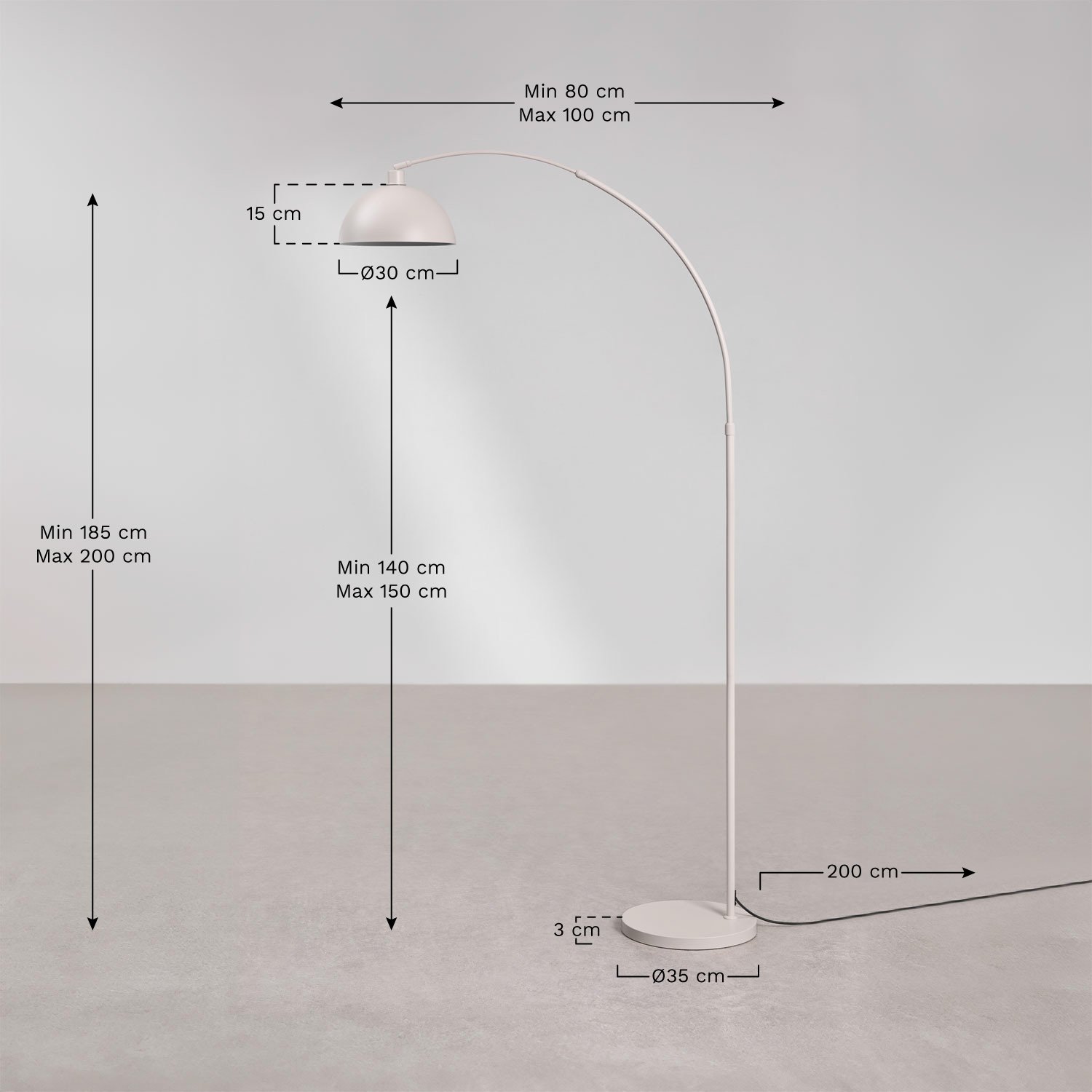 Diala iron floor lamp, MEASURES