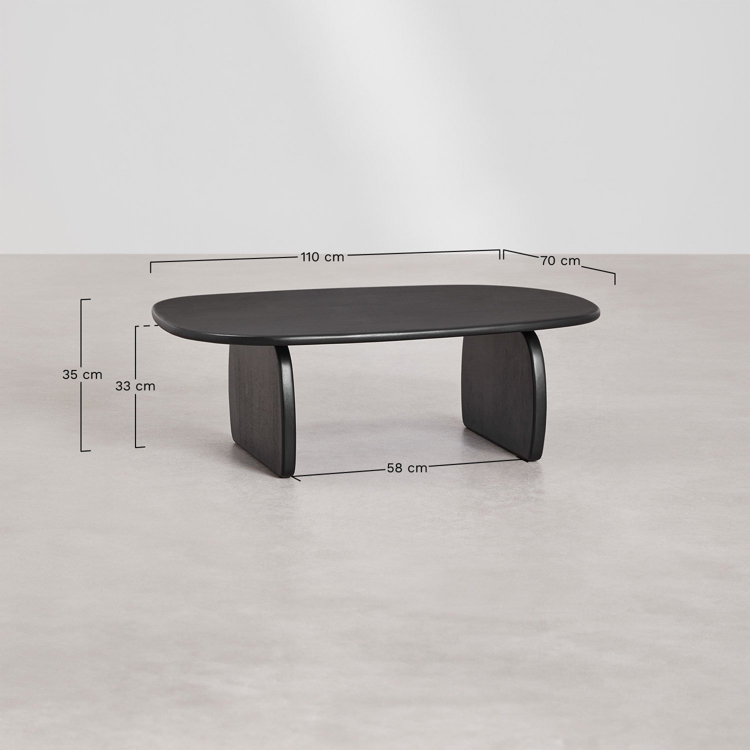 Oval coffee table 110x70 cm in Agathe mango wood, MEASURES