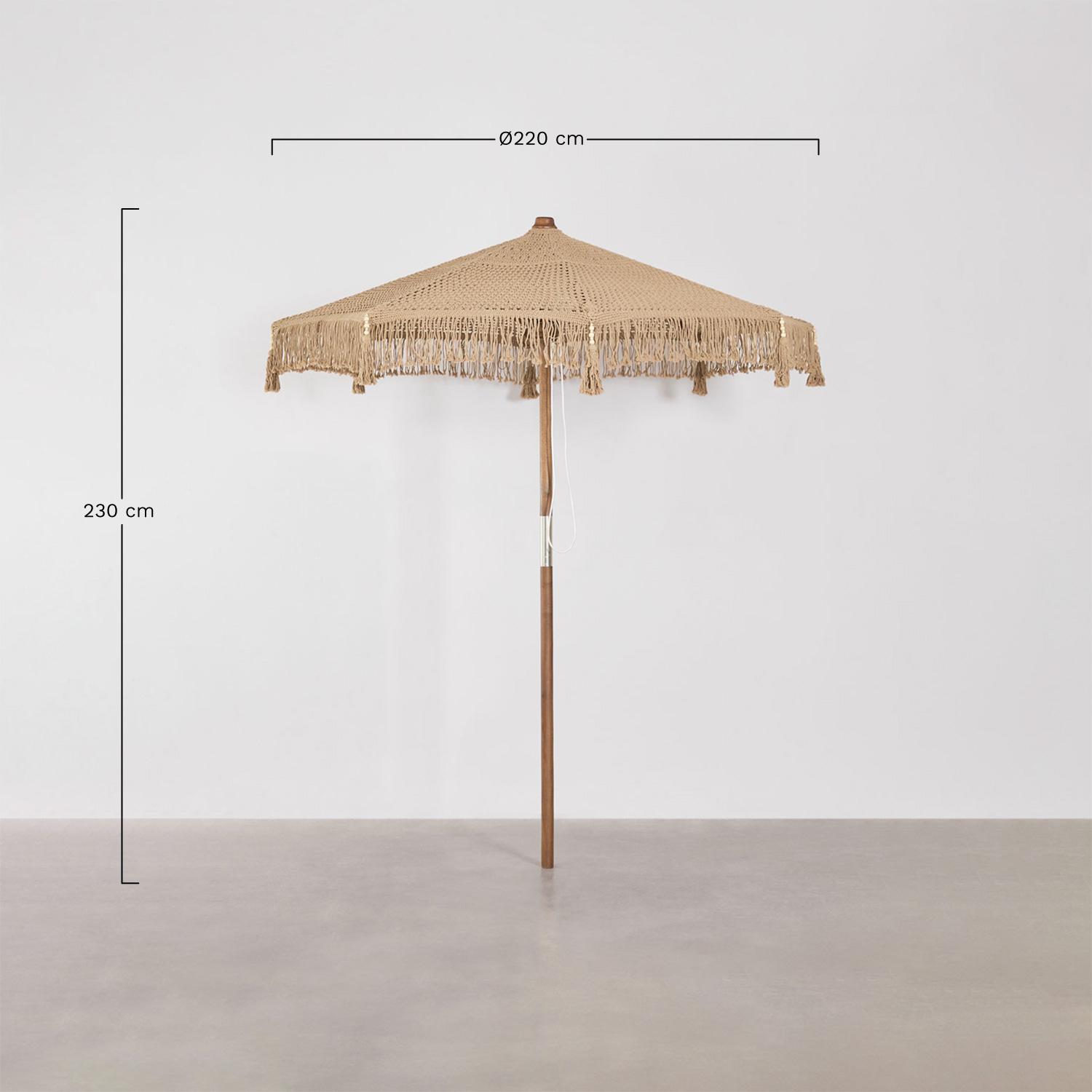 Tongariki teak and cotton parasol, MEASURES