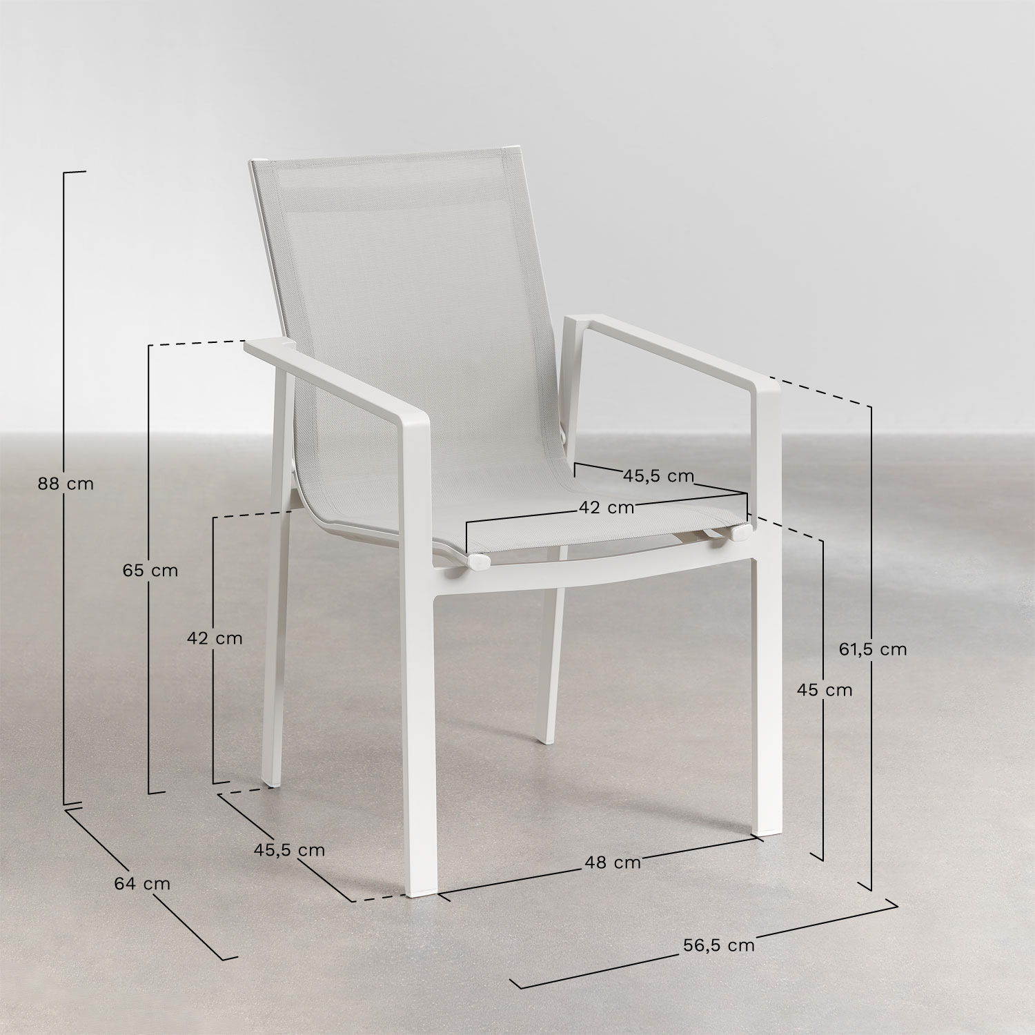 Pack of 2 Eika aluminum garden chairs, MEASURES