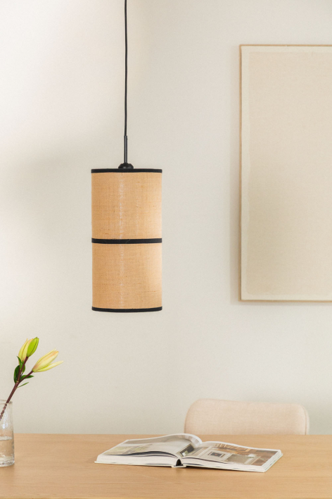 Olinda hanging ceiling lamp in jute and cotton - Black