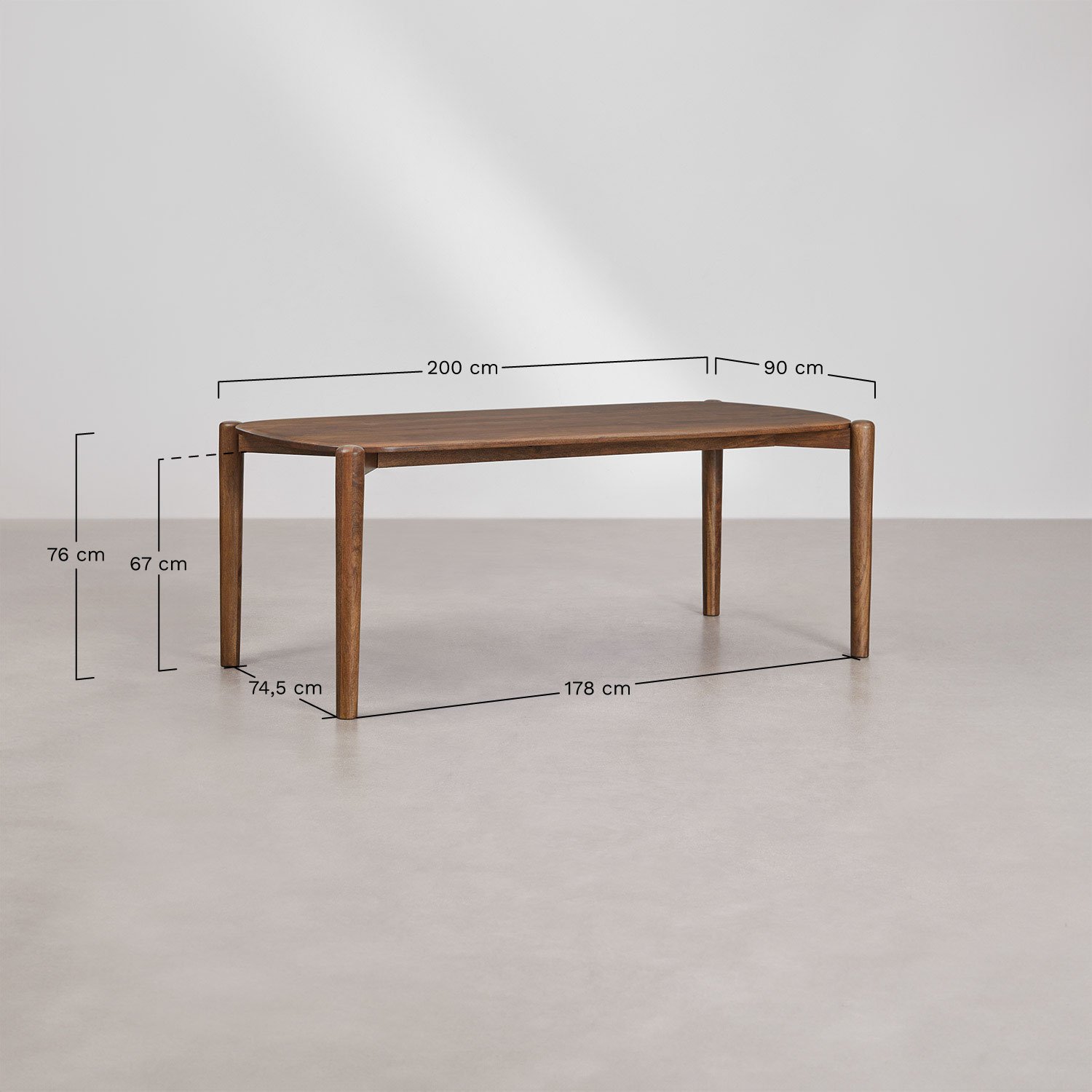 Rectangular dining table 200x90 cm in mango wood Gina, MEASURES