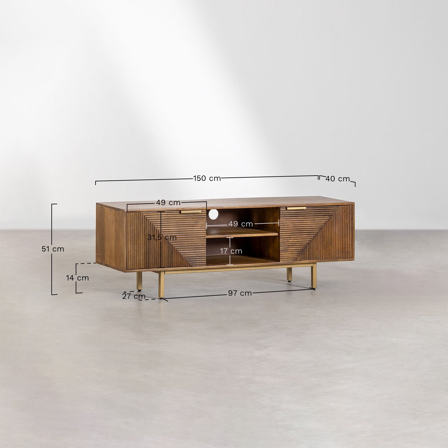 Baty mango wood TV stand, MEASURES