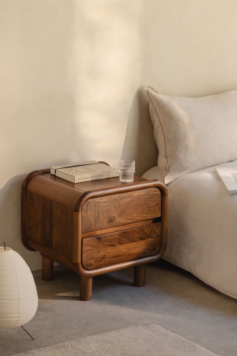 Rectangular bedside table 50x45 cm in mango wood Gina