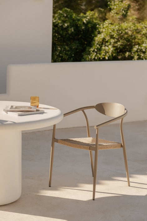 Marsha Stackable Garden Chair with Armrests in Aluminum and Synthetic Rattan - Moka Brown