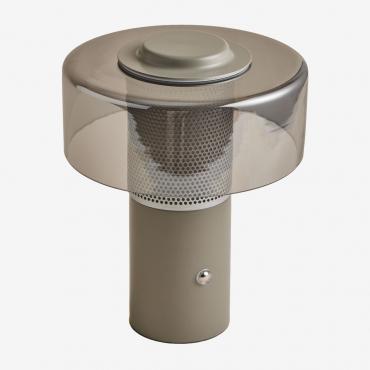 Elfriede Wireless Led Outdoor Table Lamp In Glass And Steel Light Grey Taupe - Sklum