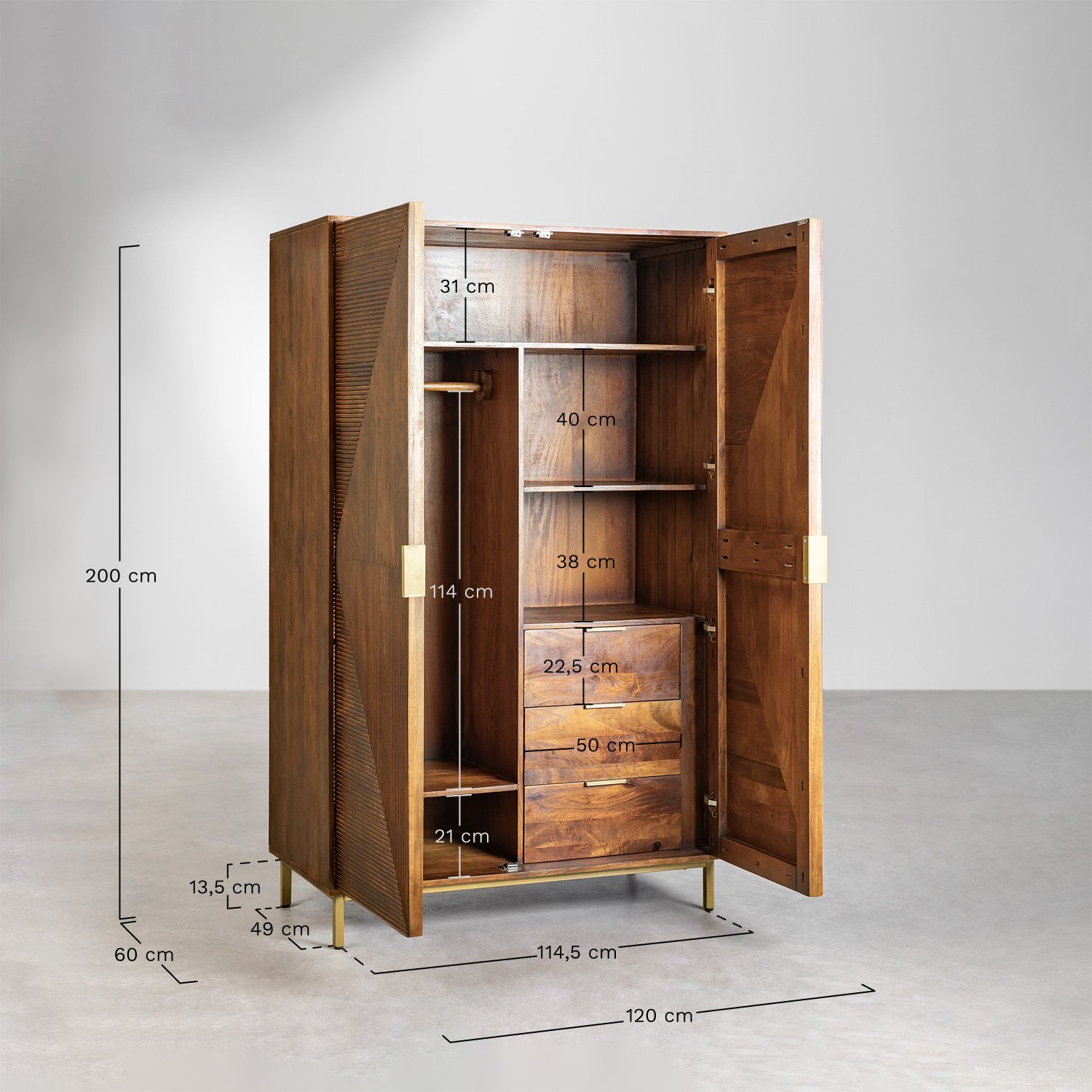 Baty Mango Wood Wardrobe , MEASURES