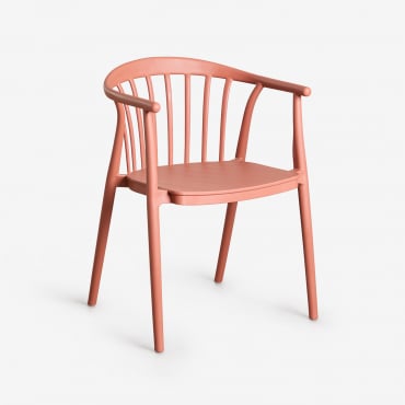 Pack Of 4 Stackable Dining Chairs With Armrests In Polypropylene Ivor Terracota - Sklum