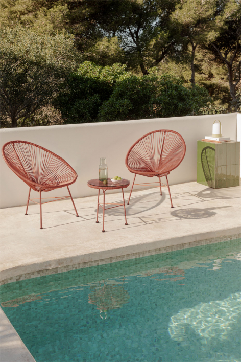 Garden set with 2 armchairs and side table in steel and synthetic wicker New Acapulco - Red Roof Tile