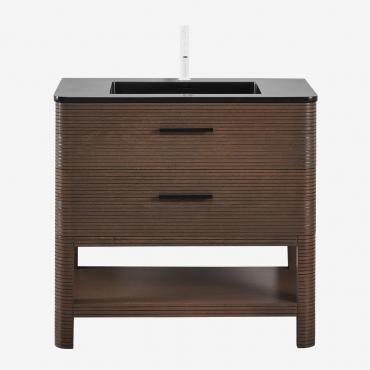 Bathroom Furniture Set In Wood With Integrated Sink Misene Dark Brown Wood & Mirrorless & White ↑20 Cm With Overflow Drain Valve Orveta - Sklum