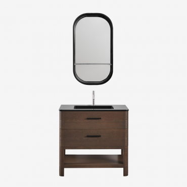 Bathroom Furniture Set In Wood With Integrated Sink Misene Dark Brown Wood & Oval With Shelf Black 50x90 Cm Warien & Brushed Grey ↑20 - Sklum