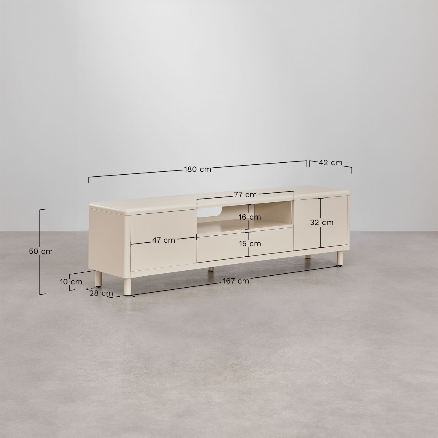 Michigan steel TV stand, MEASURES