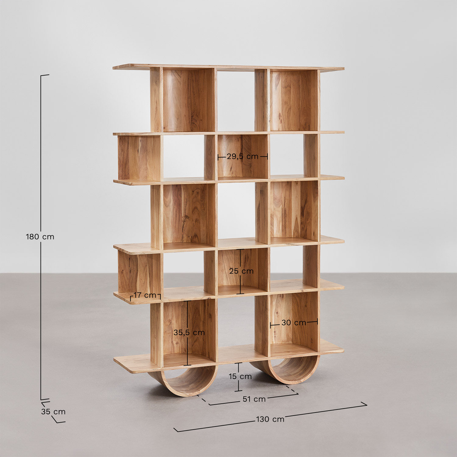 Shelving unit ↑180 cm in Flin wood, MEASURES