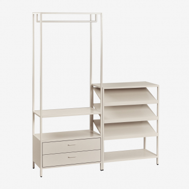 Janine 2-piece Open Modular Wardrobe With Drawers And Low Steel Shoe Rack Tapioca Beige - Sklum