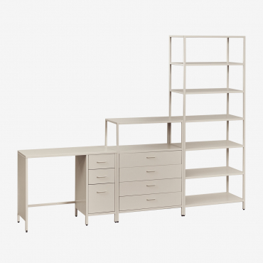 Janine Steel Desk, Drawer, And Shelving Set Tapioca Beige - Sklum