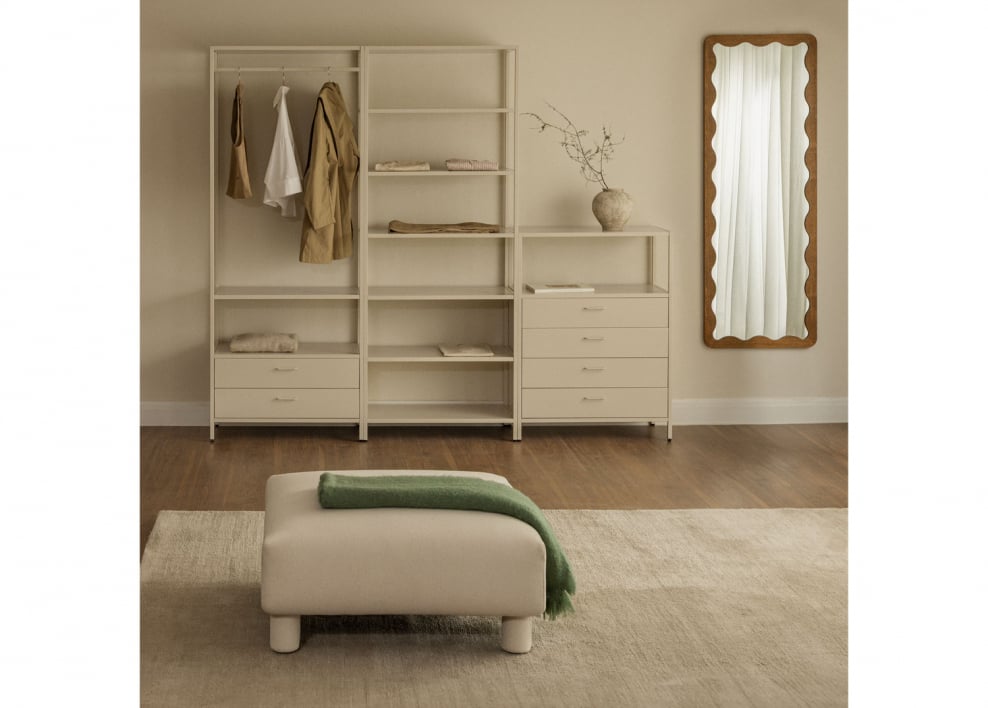 Janine 3-piece open modular wardrobe with steel drawers