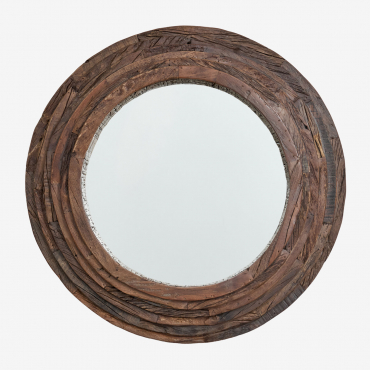 Round Wall Mirror Made Of Recycled Wood Ø90 Cm Malbork Recycled Wood - Sklum