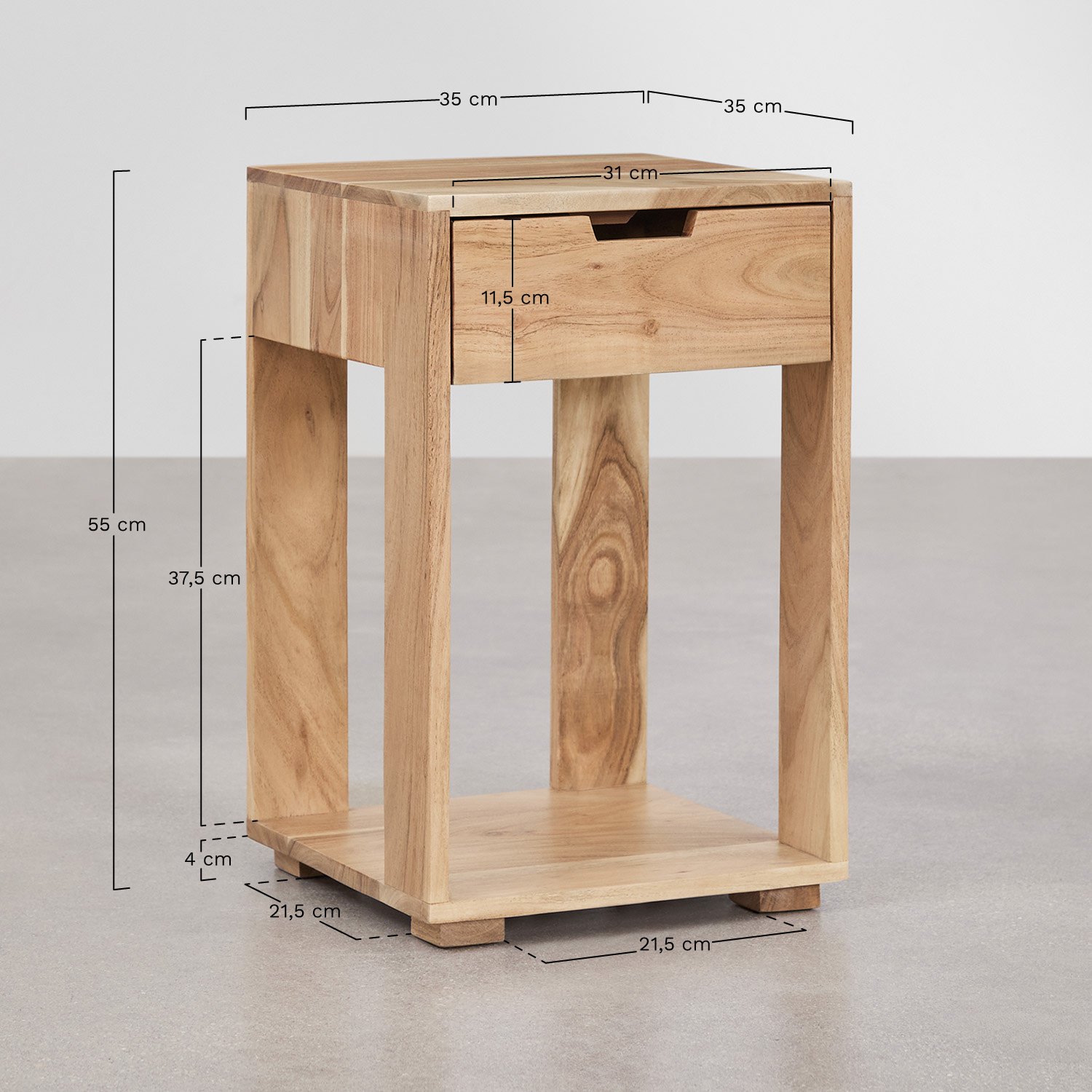 Square bedside table 35x35 cm in Leduc wood, MEASURES