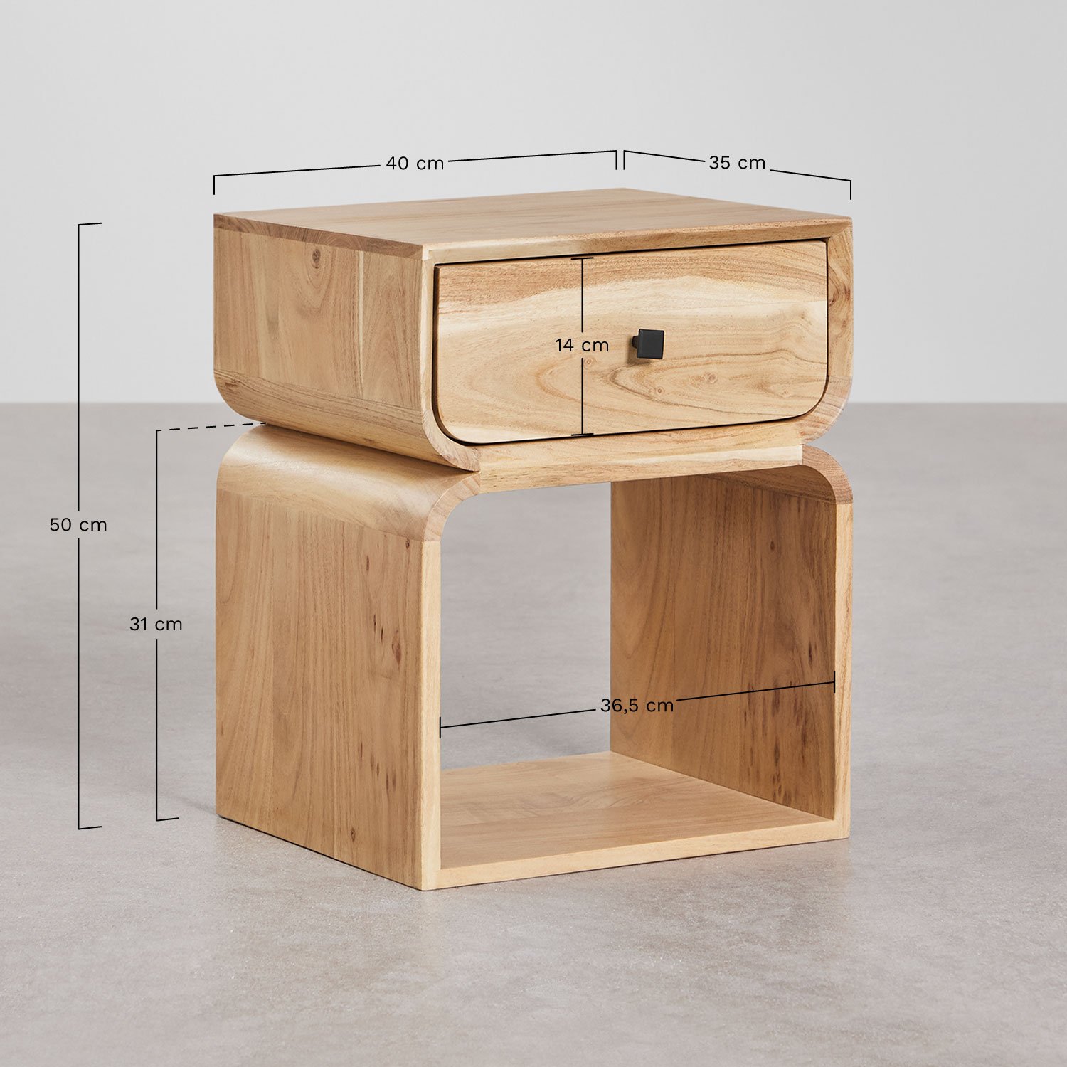 Ferni wooden bedside table 40x35 cm, MEASURES