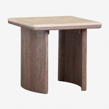 Casilda Travertine And Acacia Wood Side Table Travertine & 40 X 40 X 40 Cm - Sklum