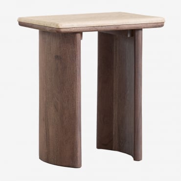 Casilda Travertine And Acacia Wood Side Table Travertine & 35 X 25 X 45 Cm - Sklum