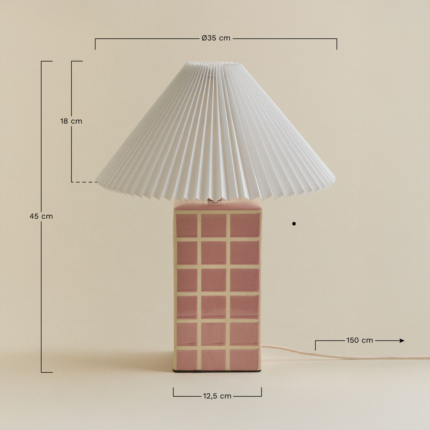 Troms stoneware and linen table lamp, MEASURES