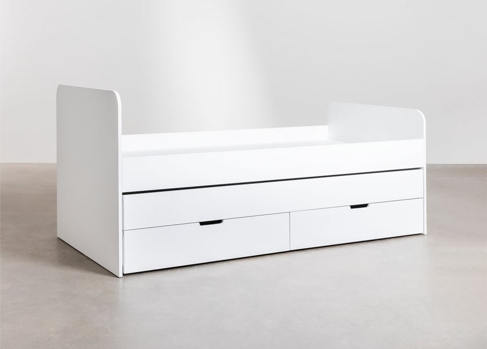 Bed for 90x190 cm mattress with 3 MDF drawers Janete - White