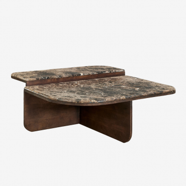 90x90 Cm Coffee Table In Natural Stone And Clotsh Mango Wood Brown Marble - Sklum