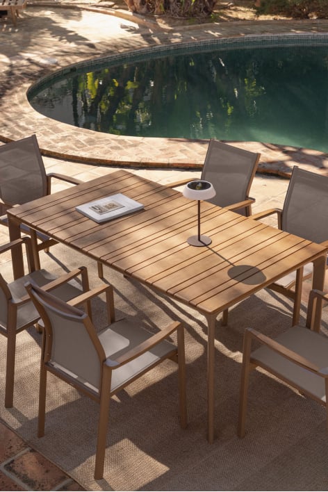 Rectangular garden table 160x90 cm in aluminum and teak wood Katiana - Moka Brown