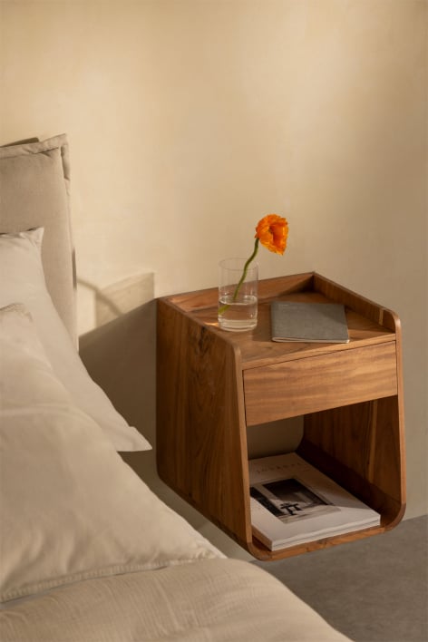 Square bedside table 35x35 cm in Berigem acacia wood - Rustic Acacia Brown