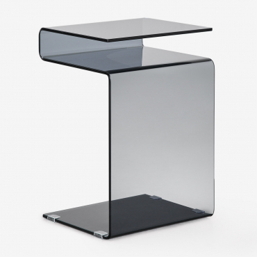 Rectangular Side Table 40x35 Cm In Tempered Glass Diora Black - Sklum
