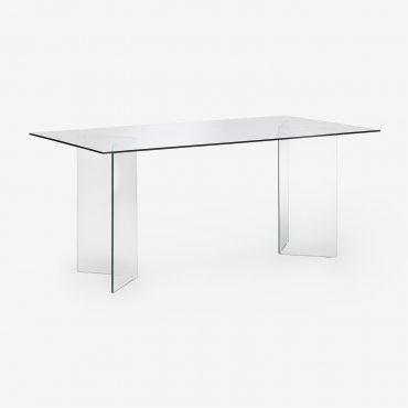 Rectangular Dining Table 180x90 Cm In Tempered Glass Purio Clear - Sklum
