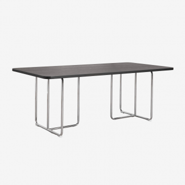Rectangular Dining Table In Mdf And Stainless Steel Tento Black Ash Veneer & 200 X 100 Cm - Sklum