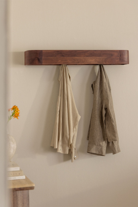 Acacia Wood Wall Coat Rack Frigia - Dark Acacia Brown