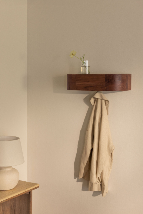 Acacia Wood Wall Coat Rack Frigia - Dark Acacia Brown