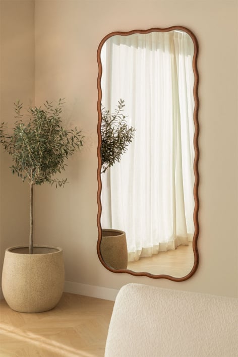 Aldreu oak wood wall mirror - Dark Brown Wood