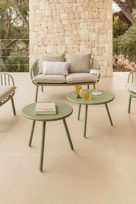 Set of 2 Aradina steel garden side tables - Laurel Green
