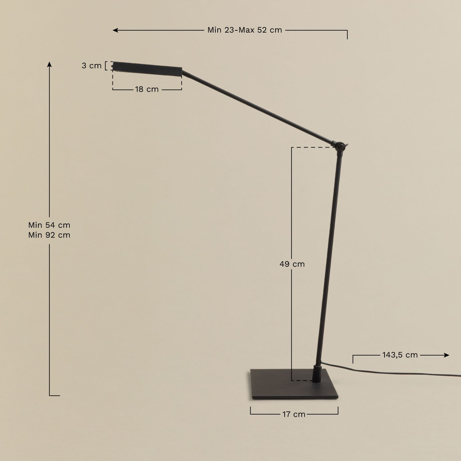 Valtyn iron LED table lamp, MEASURES