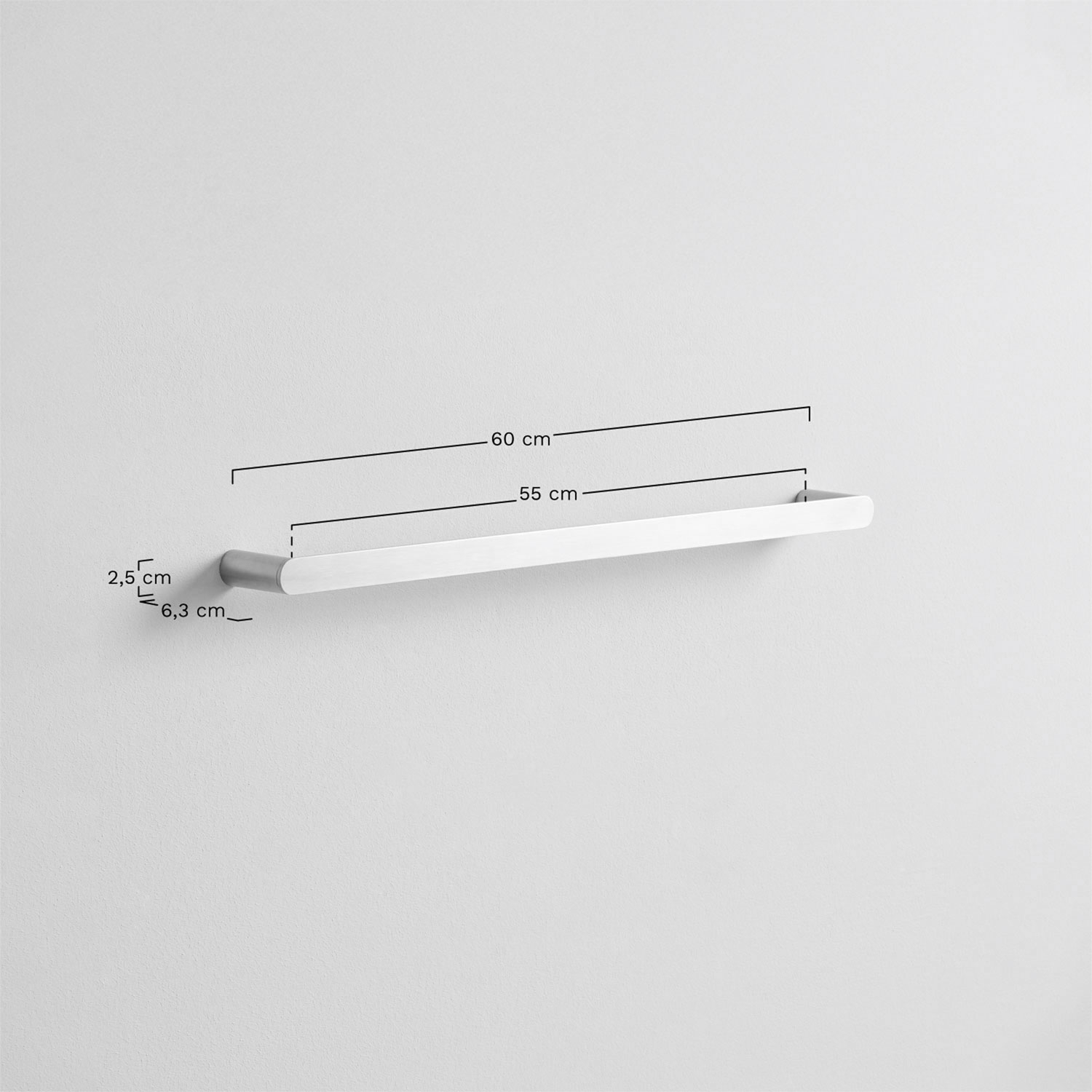Wall mounted towel rack with bar (↔︎60 cm) for bathroom in stainless steel Alameda, MEASURES