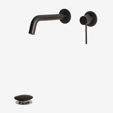 Orveta Brass Built-in Basin Faucet Set And Click-clack Basin Waste Valve In Stainless Steel And Brass Black & Valve With Overflow - Sklum