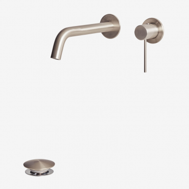Orveta Brass Built-in Basin Faucet Set And Click-clack Basin Waste Valve In Stainless Steel And Brass Brushed Grey & Valve With Overflow - Sklum