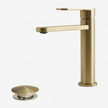 Alameda Brass Basin Tap Set And Orveta Stainless Steel And Brass Click-clack Basin Drain Valve Golden & ↑20 Cm & Valve Without Overflow - Sklum