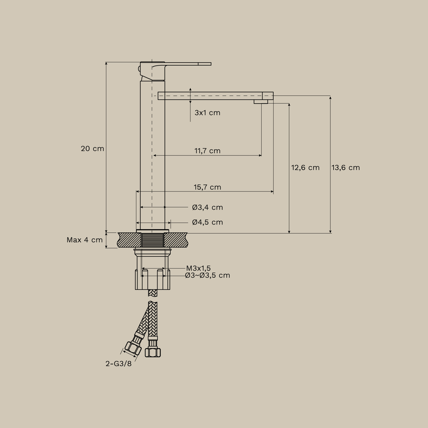 Alameda brass basin tap, MEASURES