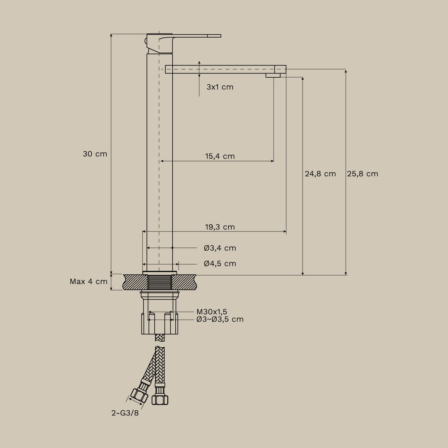 Alameda brass basin tap, MEASURES