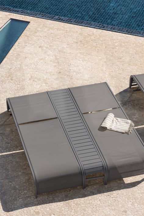 Set of 2 reclining sun loungers and side table in Marietta steel