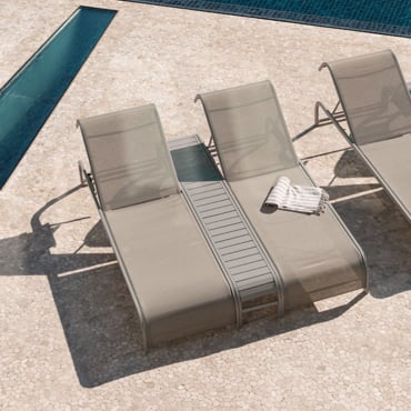 Set Of 2 Reclining Loungers And Side Table In Marietta Steel Moka Brown - Sklum