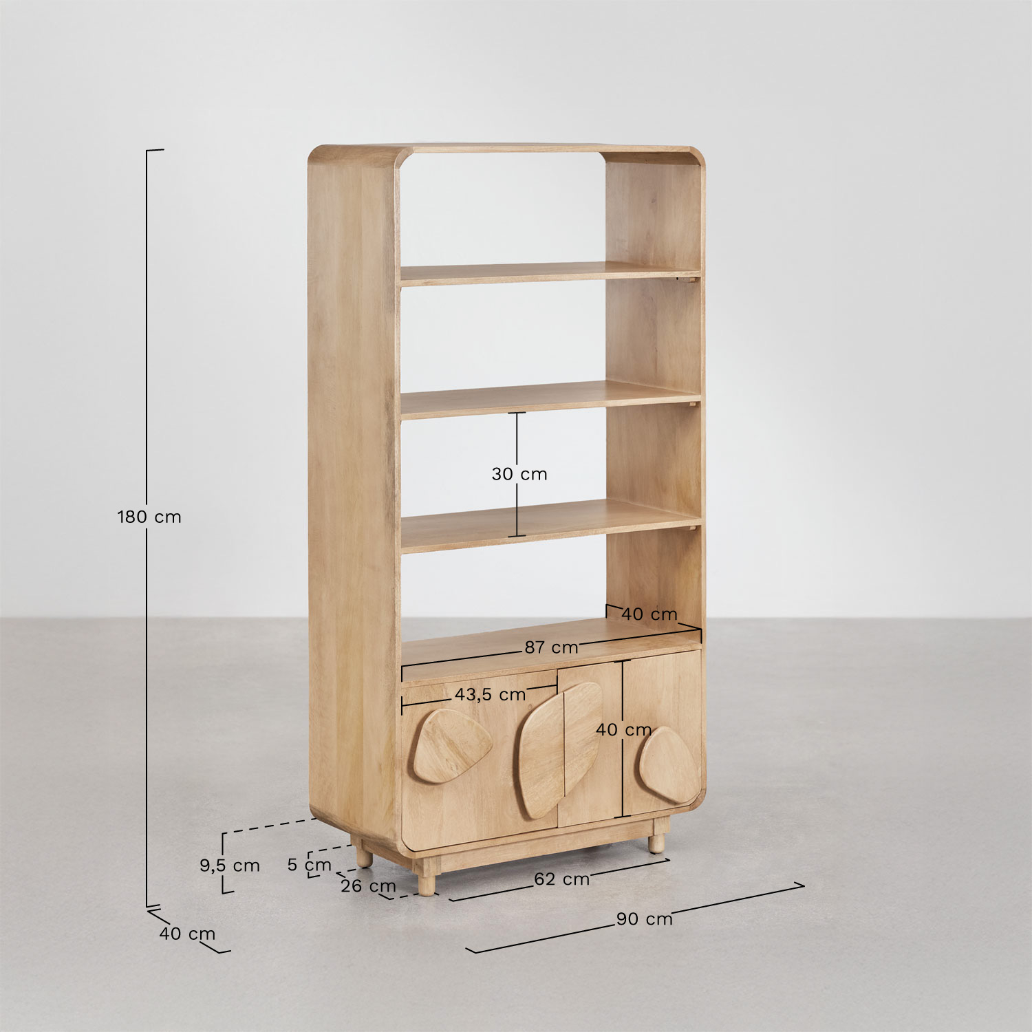 Joel mango wood shelving unit, MEASURES